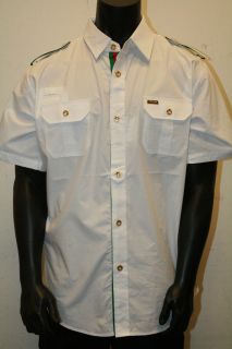 Ablanche Mens Military Epaulet White Button Shirts M