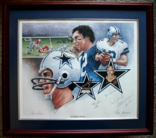   Cowboys Legends Roger Staubach Bob Hayes Signed Lithograph