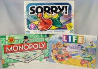   Monopoly Sorry Life 3 Game Set Hasbro Family Board Games NIP
