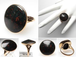   Cocktail Ring Natural Bloodstone Cabochon Solid 14k Gold Fine Jewelry