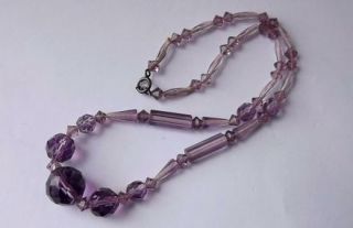 1920s 30 Crystal Beads Necklace Finely Faceted Purple Crystal 