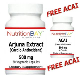 Arjuna Extract Cardiovascular Support 500 MG 30 Veggie Caps Free Acai 
