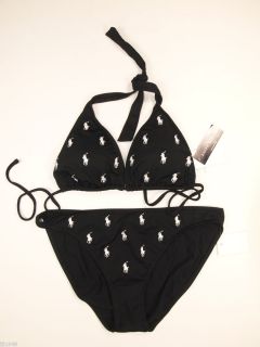 Ralph Lauren Blue Label Black Bikini Swim Suit Polo Pony L