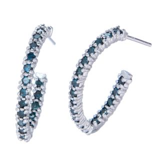 Ct Blue Diamond Hoop Earrings in Sterling Silver