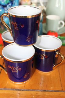   Made in USSR Cobalt Blue Coffee Cups Mugs Teacups w Makers Mark