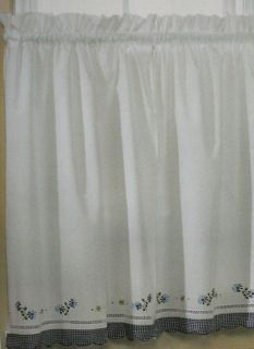 NEW VINTAGE BLUE GINGHAM SET 2 ROD WINDOW TIERS CURTAINS PANELS LACE 