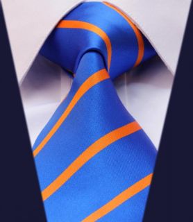 TS2013B1 D Blue Orange Stripe Classic Jacquard Woven 100 Silk Mans 