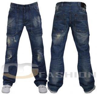 Mens Blue Jeans New Denim Designer Vintage Loose Fit