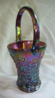 Smith Daisy Basket Purple Carnival Glass With Applied Handle