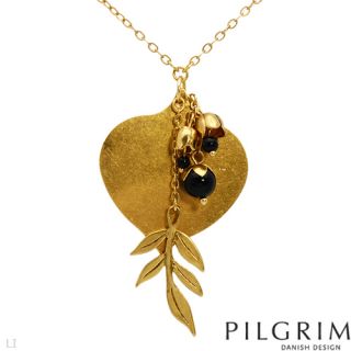 Pilgrim SKANDERBORG Necklace 27 w Ext Gold Heart w Sim Onyx $48 NIBWT 