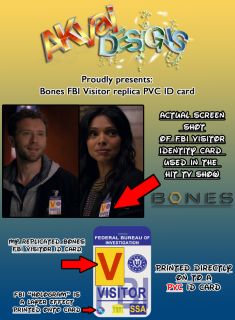 FBI Visitor ID PVC Card Replica Bones TV Show Novelty