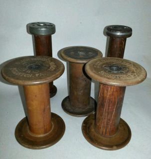 Antique Wooden Spools and BOBBINS Lot of 5