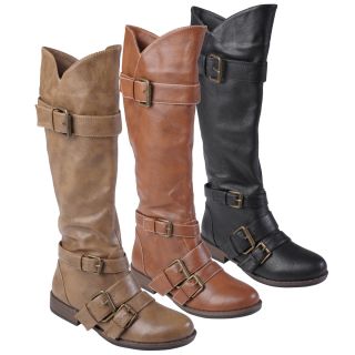 Brinley Co Womens Round Toe Buckle Detail Boots