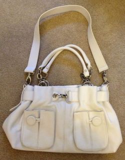BODHI White Double Pocket Convertible TOTE BAG Shoulder PURSE Leather 