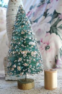   Aqua Silver Glitter Christmas Dollhouse Bottle Brush Tree Japan