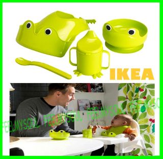 IKEA Mata Baby Training Cup Bowl Bib Spoon Green 4pcs