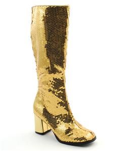 Bordello Gold Sequin Womens GoGo Knee High Boots Shoes
