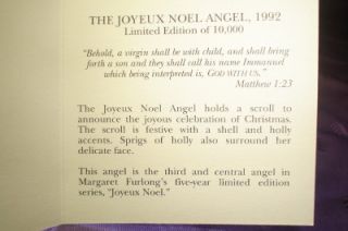   Furlong JOYEUX Noel Angel Ed D Porcelain Angel New in Box
