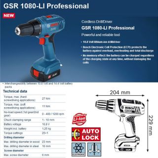 Bosch GSR 1080 LI Professional Cordless Drill / Driver Electronic Cell 