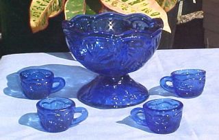   Miniature Cobalt Blue Depression Glass Punch Bowl Cup Set New