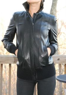   Black Leather Causal Fashion Size Bomer Basic Winter Warm Small Zipper