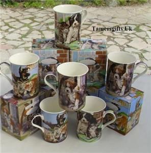 fine bone china set of 6 playful friend cat dog mugs