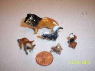 Bone china Miniature set of 5 animals: lion, raccoon, bear, skunk and 