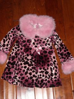 BONNIE BABY Pink Leopard 24M Dress with Pink Faux Fur Preowned