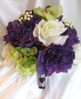 10pc Bouquet Wedding Flowers Decoration Purple Green