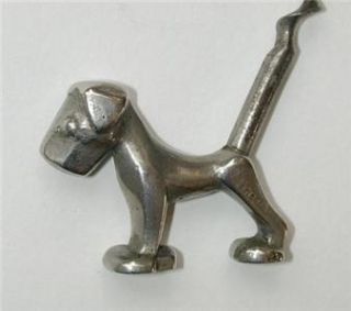 Old Nickel Plated Brass Figural Terrier Dog Corkscrew Registration 