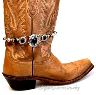 Boot Ankle Bracelet for Western or Dressy Boots Black Stone Silver 