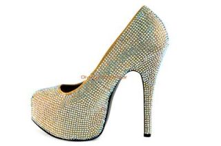 Bordello Gold Satin Sparkling Iridescent Rhinestone Pumps High Heels 