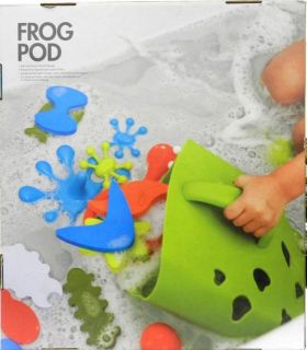 Boon Green Frog Pod Baby Bath Toy Scoop Drain Storage