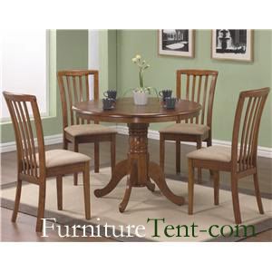 5pc Pedestal Round Wood Dining Table Set with Chair in Oak Finish 