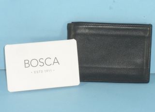 Bosca Black Leather Nappa Vitello Small ID Mens Wallet Preowned