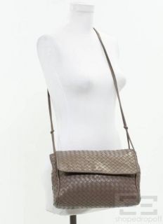 BOTTEGA VENETA Vintage Taupe Intrecciato Leather Crossbody Flap Bag 