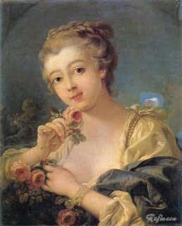 Francois Boucher Young Woman with A Bouquet of Roses Oil Painting 