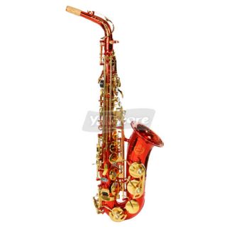   Eb Brass Red Saxophone Sax with Abalone Shell Button+More Accessories