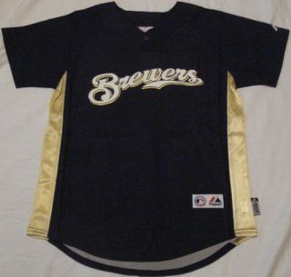 Milwaukee Brewers Baseball Cool Base Jersey Youth Large Navy