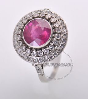 Estate Platinum Diamond Burmese Ruby Round Ring