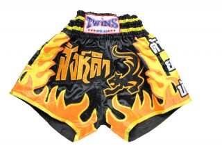 New Twins Muay Thai MMA Boxing Shorts Training Trunks Black Fox Flame 