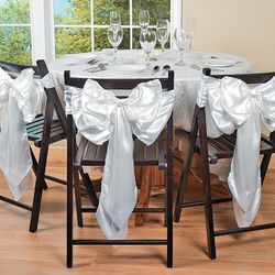Wedding Bridal Shower White Satin Bow Ribbon Chair Cover Table 
