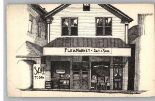 Postcard Flea Market Bridgton Maine Me Drawing Art