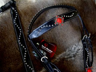 HORSE BRIDLE BREAST COLLAR WESTERN LEATHER HEADSTALL TACK SET BLACK 