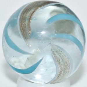 74 Antique Glass Marble Goldstone Lutz with Aqua Swirls RARE C 1890 