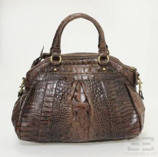 Brahmin Brown Leather Crocodile Embossed Leather Convertible Handbag 