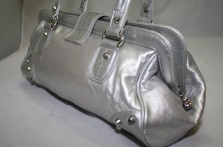 Kathy Van Zeeland Metallic Silver Supple Vinyl Tote Purse Handbag 