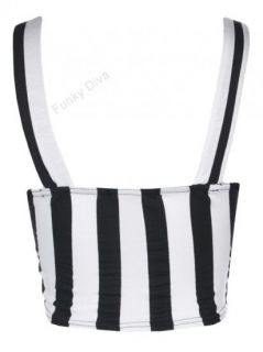 Crop Bandeau Bralet Black White Vertical Stripe Zip Top Womens Sizes 6 