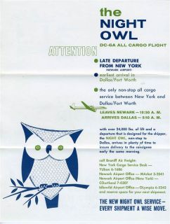 Braniff International DC 6A Night Owl Cargo New York Newark to Dallas 