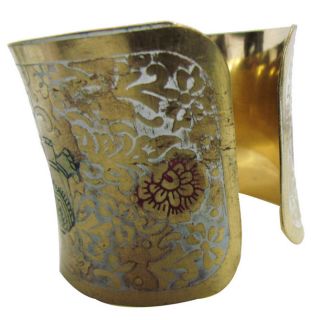   Elephant Floral Design Brass Cuff Adjustable Bracelet Jewelry